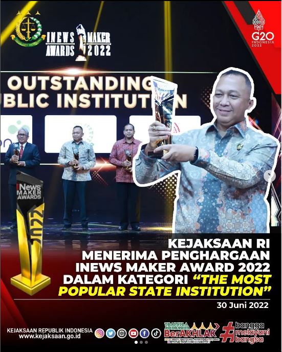 Kejaksaan RI menerima penghargaan The Most Popular State Institution